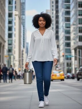 🌻 Calvin Klein Sheer Half-Zip Blouse #699